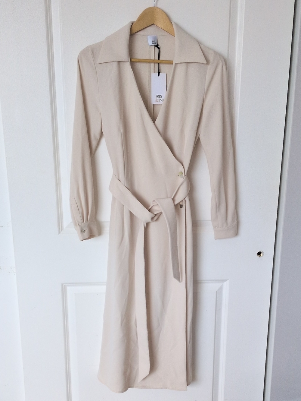 Iris & Ink Cream Wrap Midi Dress